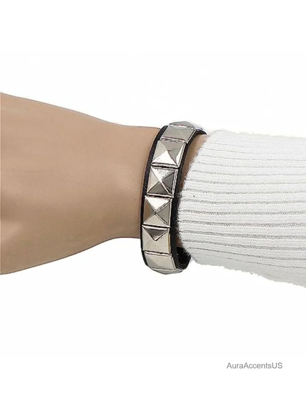 Studded Leather Cuff Bracelet Punk Goth Rock Wristband Adjustable